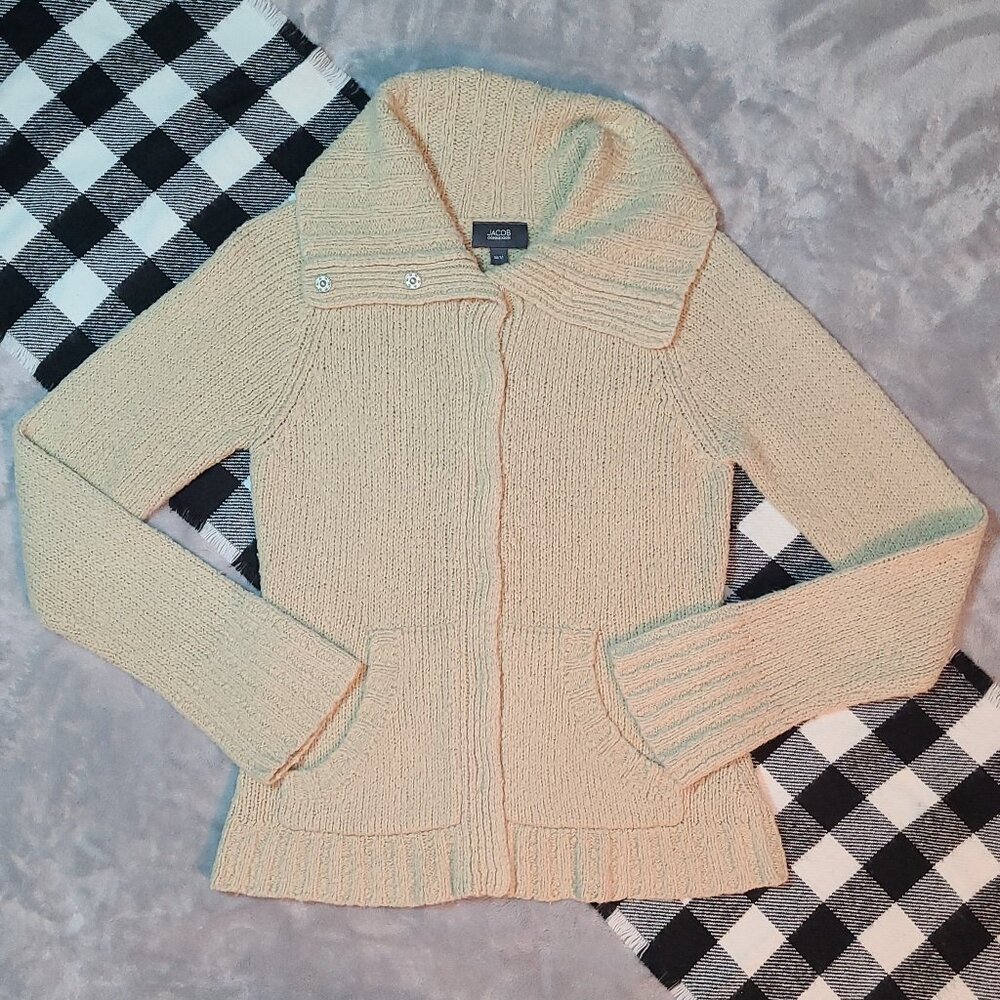 Jacob Cream Knit Cowl Neck Sweater Jacket